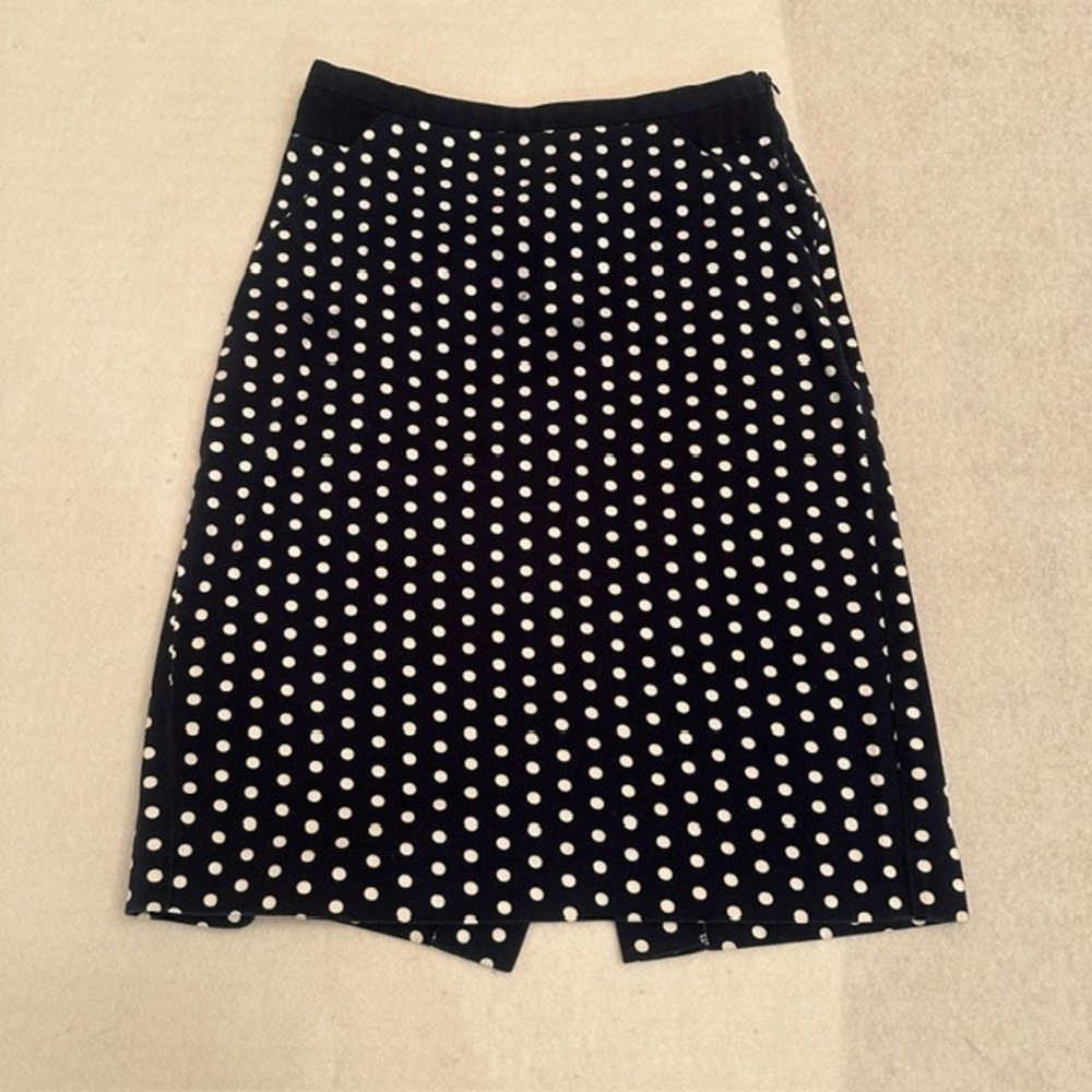 Vintage Downeast Polka Dot Pencil Skirt Women Black White XS Back Slit Retro 90s